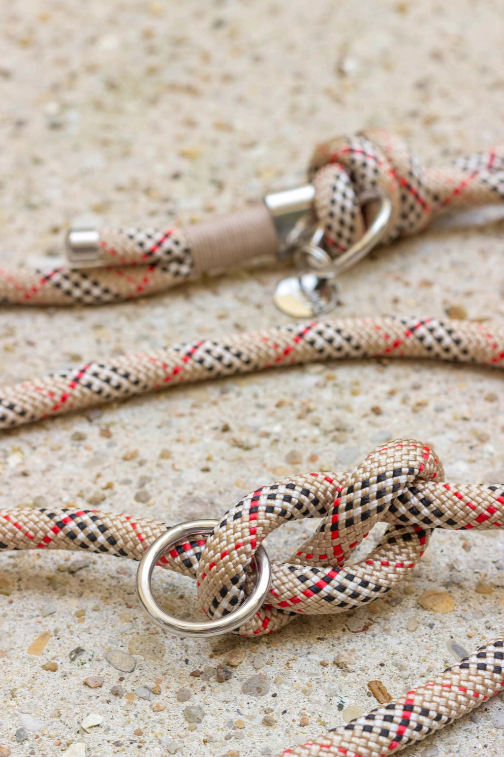 Set: Rope Collar + Leash | Beige with Plaid Pattern